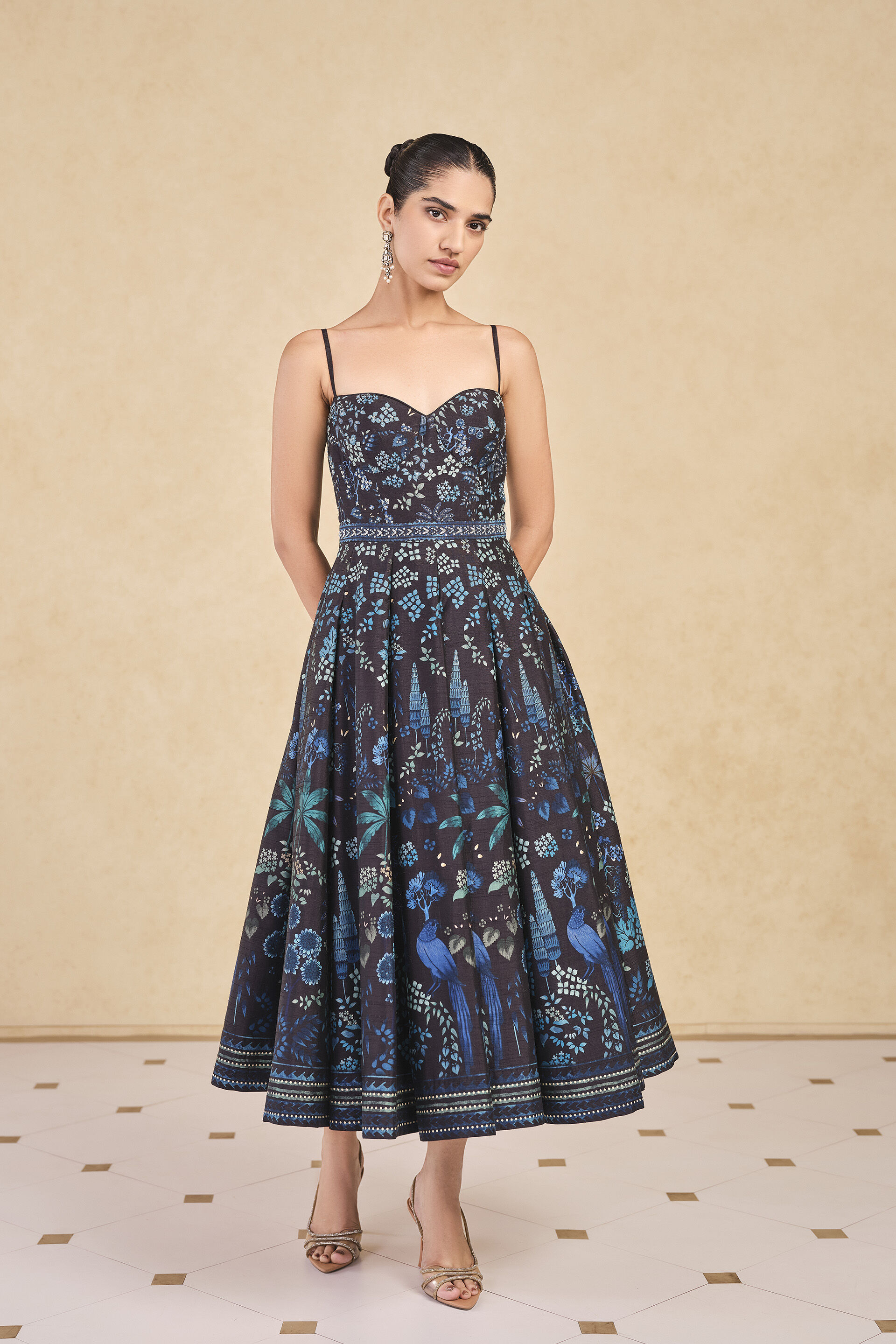 Avis Printed Silk 50s Dress - Black